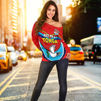 Tonga Mate Ma'a Rugby Women Off Shoulder Sweater Jersey LT6 Women Red - Polynesian Pride