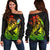 Guam Women's Off Shoulder Sweater Rugby Version Turtle Polynesian Rasta - Polynesian Pride