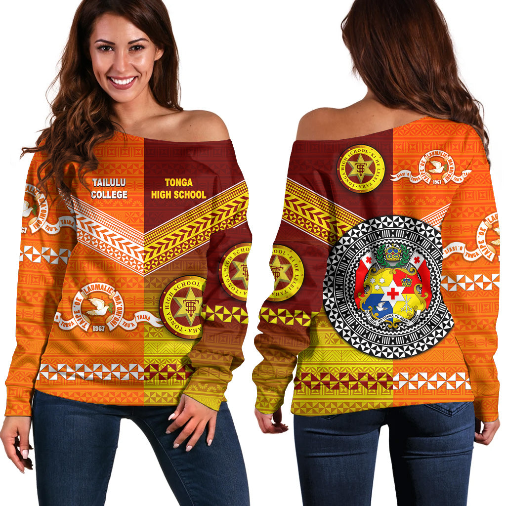 Tonga Tailulu College And Tonga High School Women Off Shoulder Sweater Together Original Style LT8 - Polynesian Pride