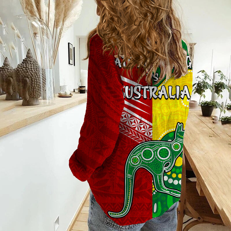 Australia Kangaroos and Mate Maa Tonga Women Casual Shirt No2 LT9 - Polynesian Pride