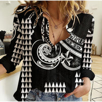 Kakau Hawaiian Polynesian Casual Shirt Black LT6 Female Black - Polynesian Pride