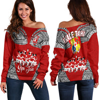 Tonga Rugby Ikale Tahi Sipi Tau Women Off Shoulder Sweater - LT2 Women RED - Polynesian Pride