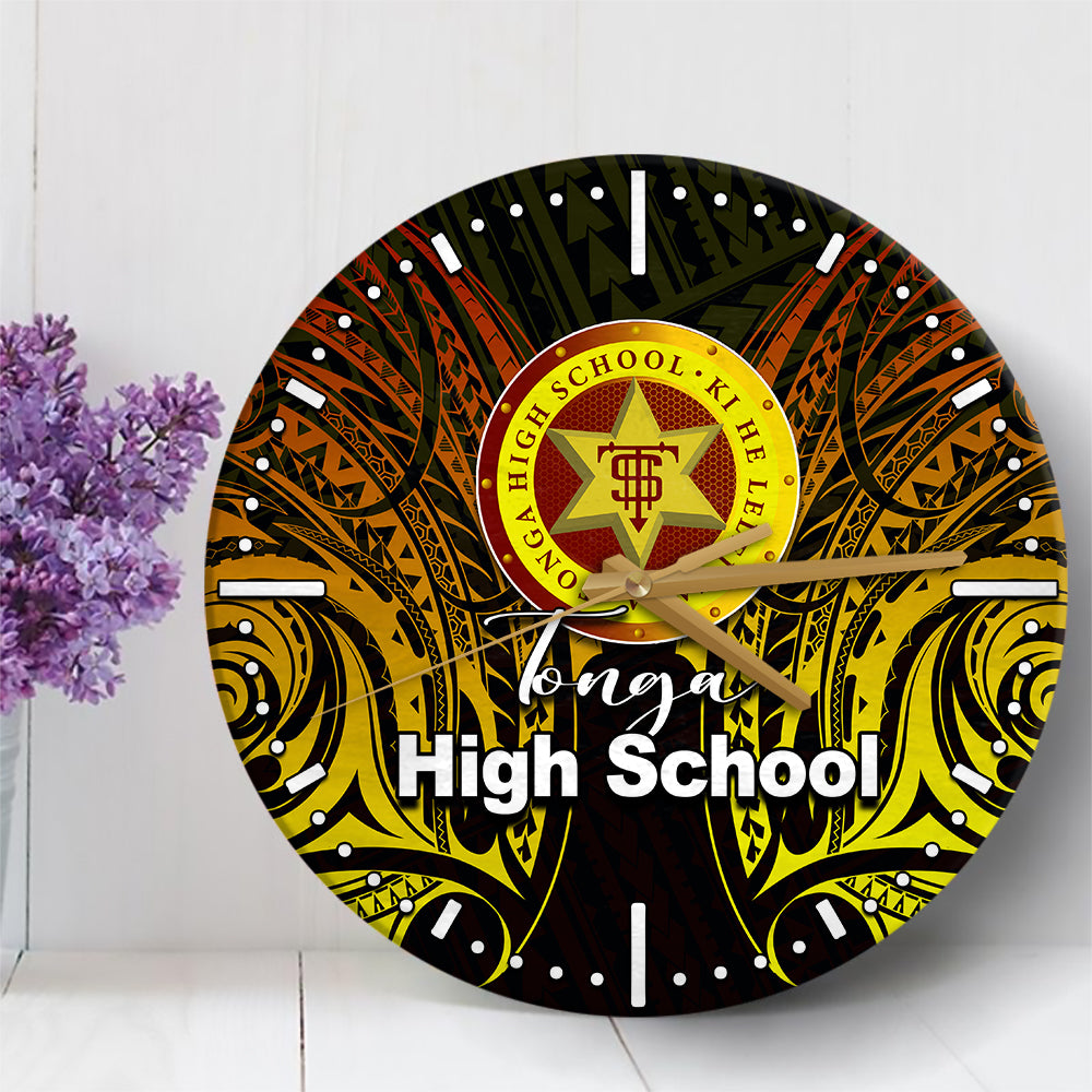 Tonga High School Wall Clock Polynesian Tattoo No.3 LT6 30 cm Yellow - Polynesian Pride