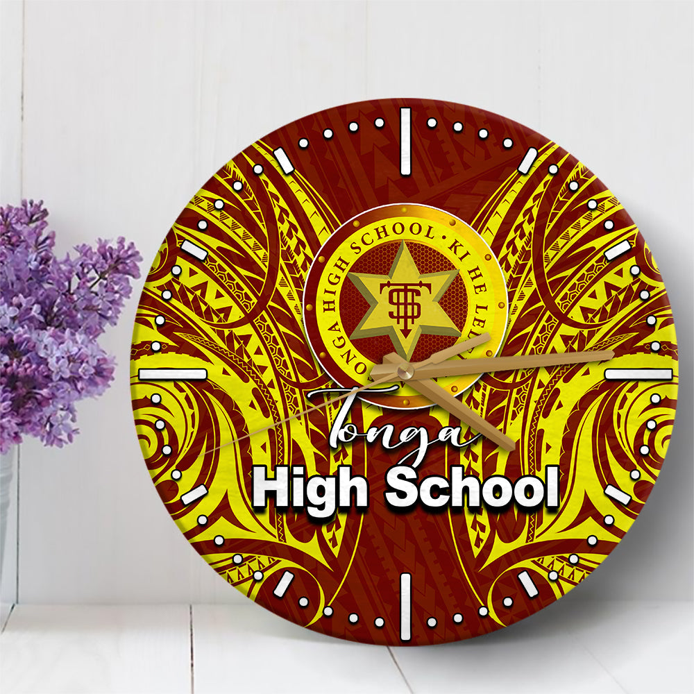 Tonga High School Wall Clock Polynesian Tattoo No.2 LT6 30 cm Yellow - Polynesian Pride