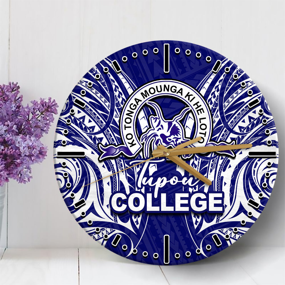 Tupou College Wall Clock Polynesian Tattoo No.2 LT6 30 cm Blue - Polynesian Pride