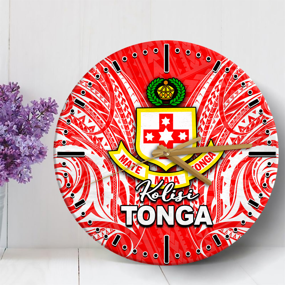 Kolisi Tonga Wall Clock Polynesian Tattoo Red LT6 30 cm Red - Polynesian Pride