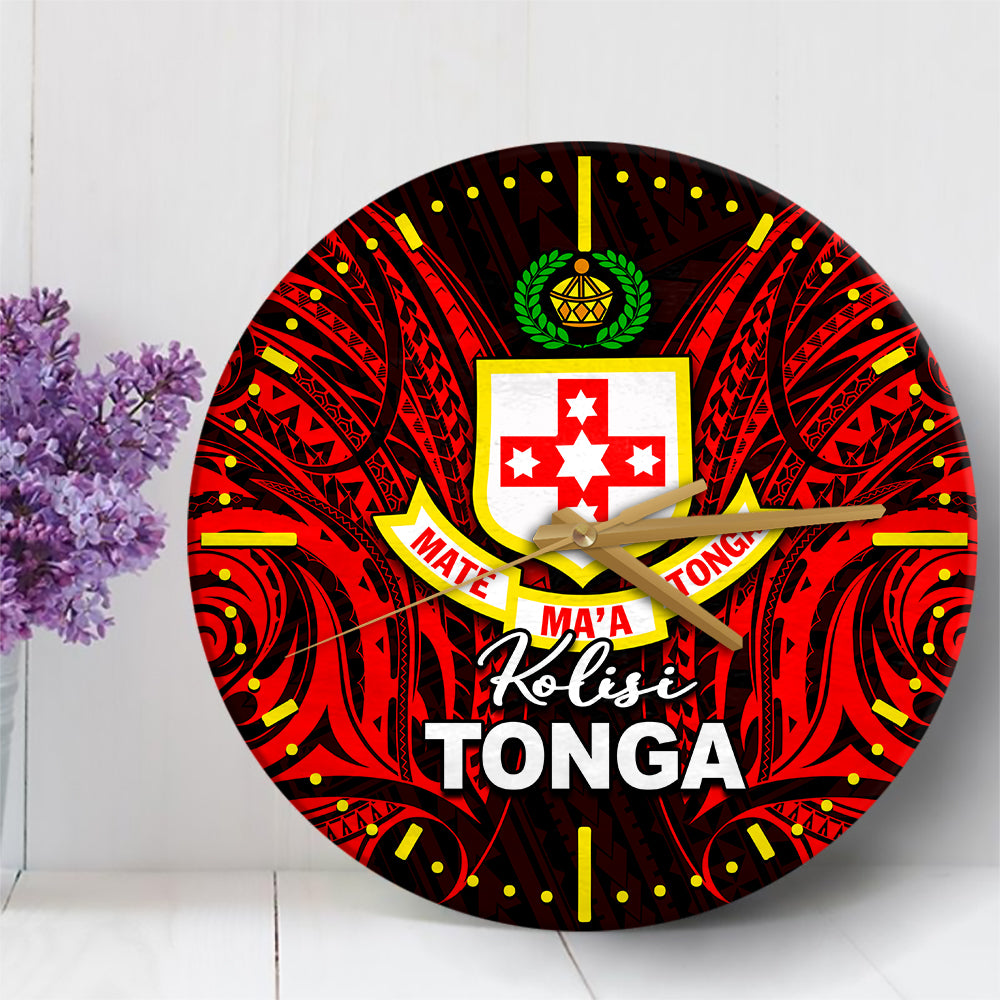 Kolisi Tonga Wall Clock Polynesian Tattoo Black LT6 30 cm Black - Polynesian Pride