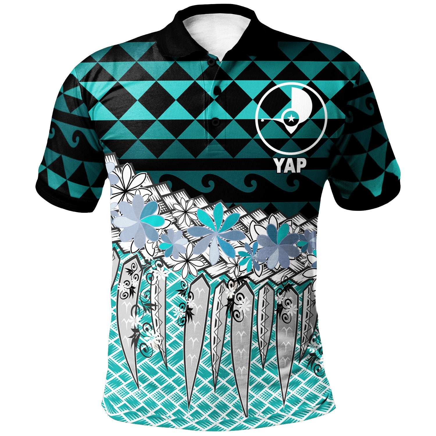 Yap Polo Shirt Coconut Leaves Weave Pattern Blue Unisex Blue - Polynesian Pride