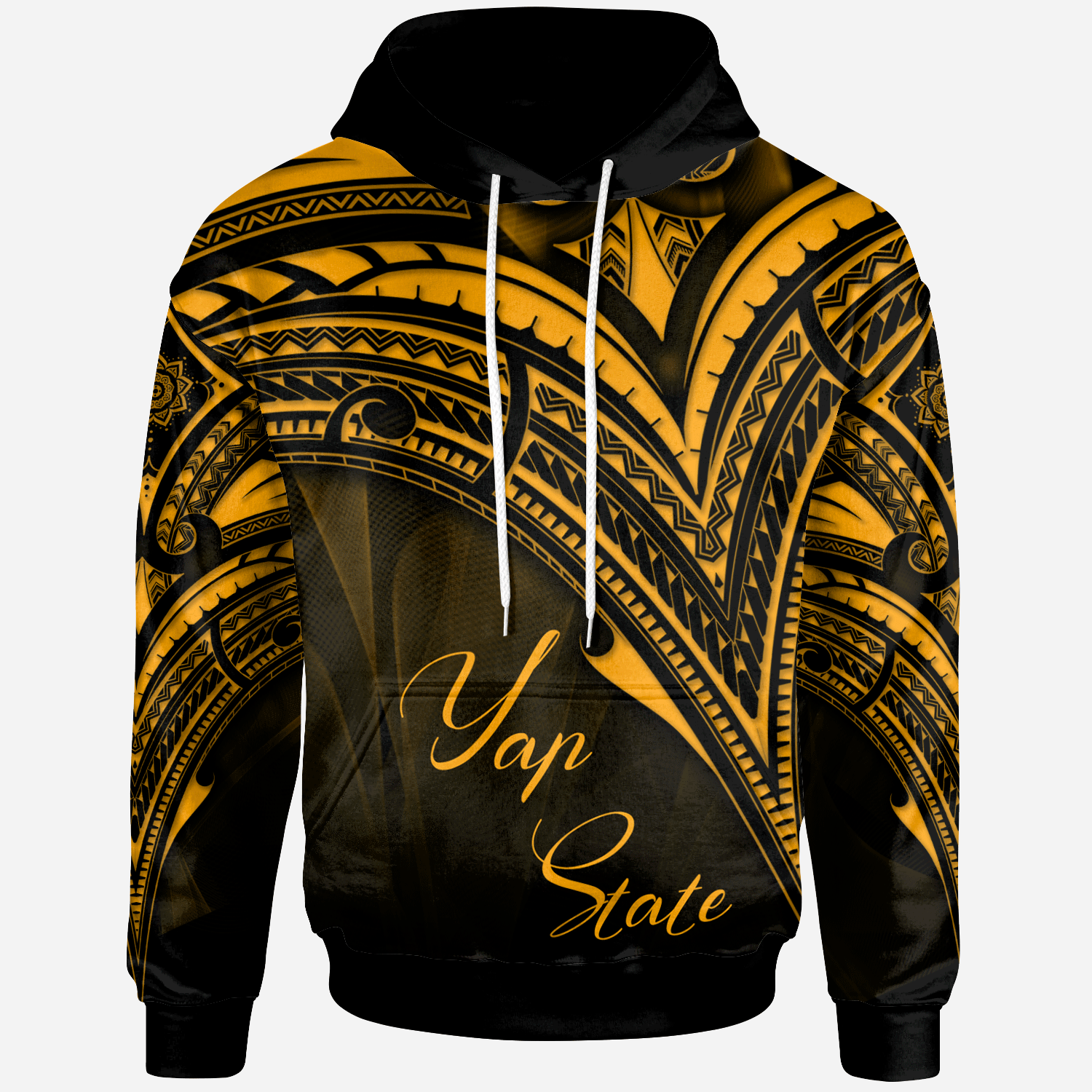 Yap State Hoodie Gold Color Cross Style Unisex Black - Polynesian Pride