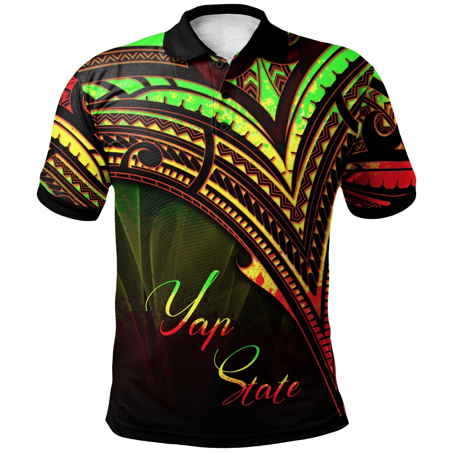 Yap State Polo Shirt Reggae Color Cross Style Unisex Black - Polynesian Pride