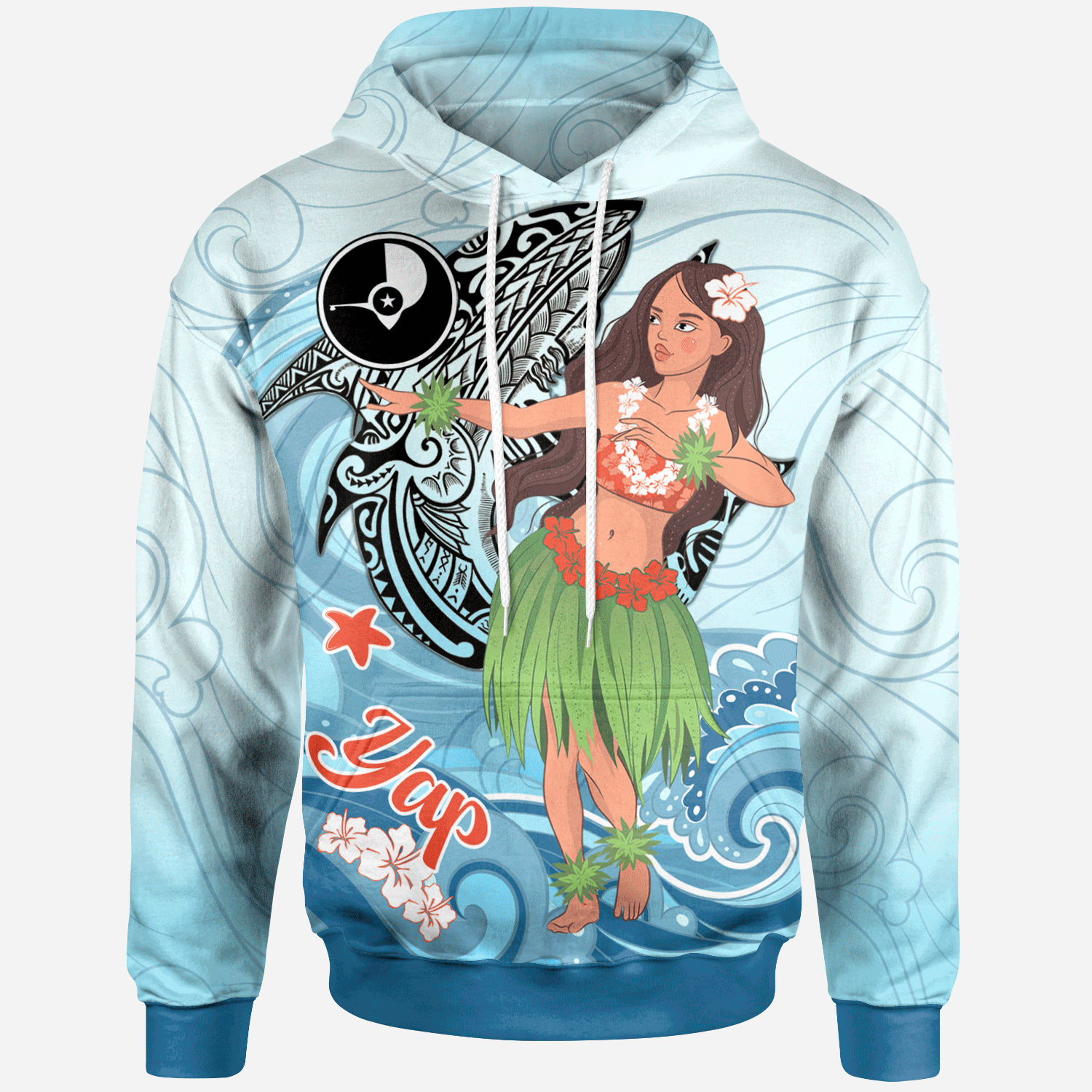 Yap Hoodie Polynesian Girls With Shark Unisex Blue - Polynesian Pride