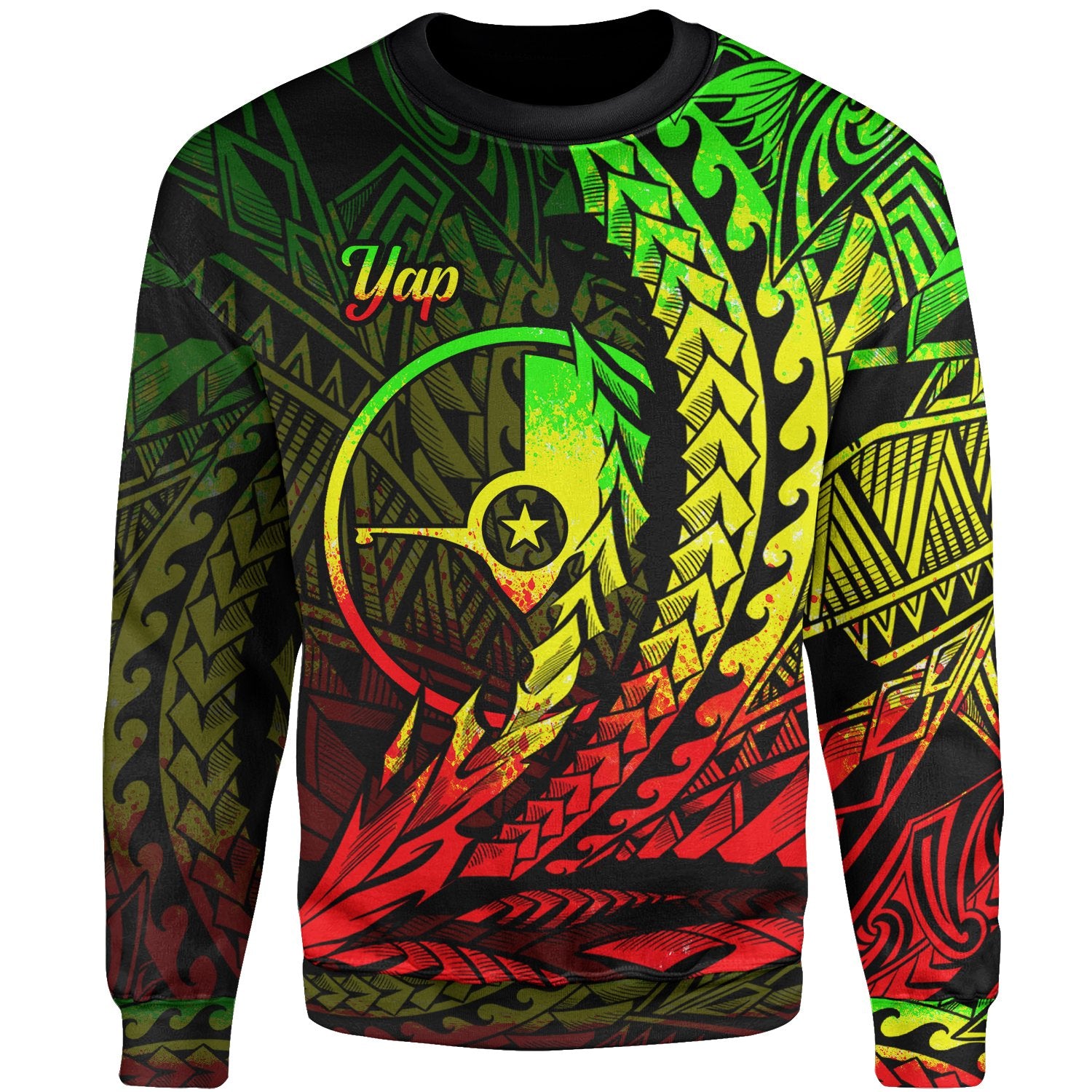 Yap Sweatshirt - Wings Style Reggae Color Unisex Black - Polynesian Pride