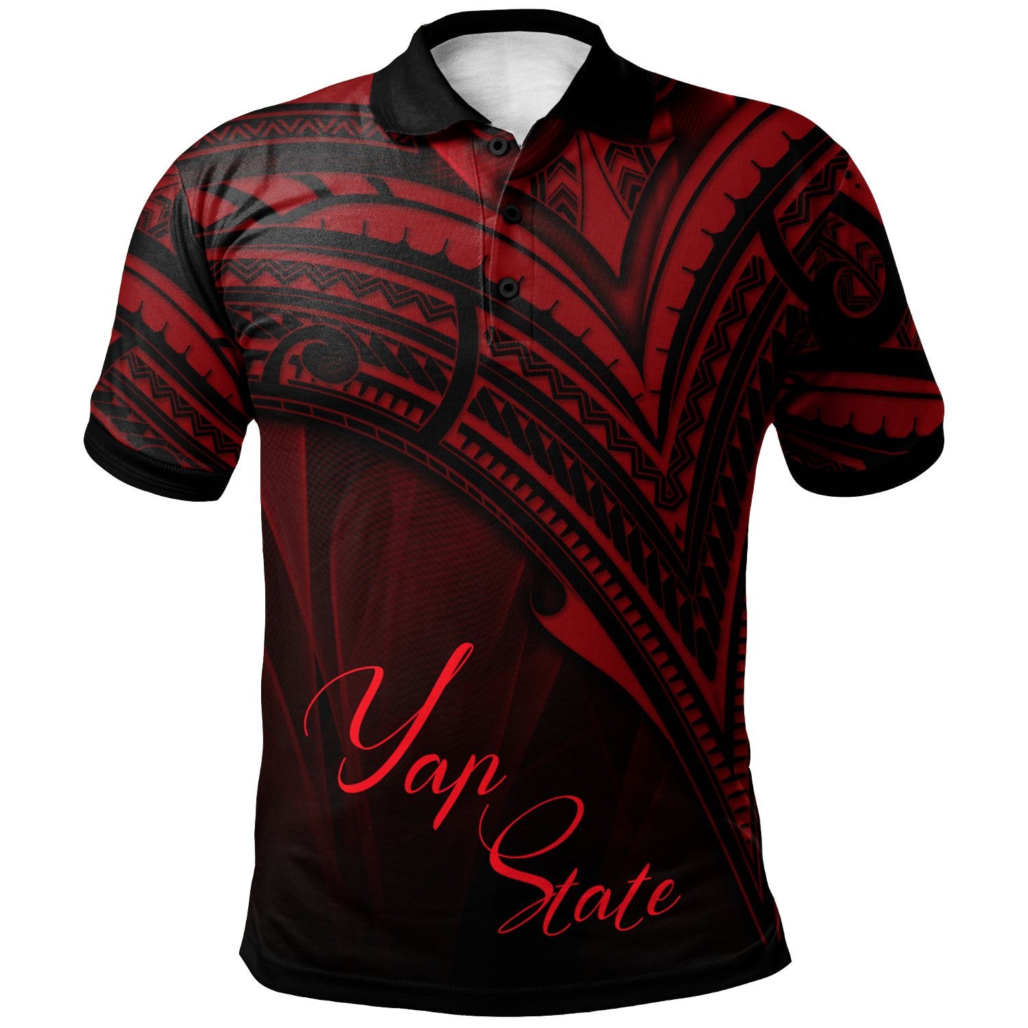 Yap State Polo Shirt Red Color Cross Style Unisex Black - Polynesian Pride