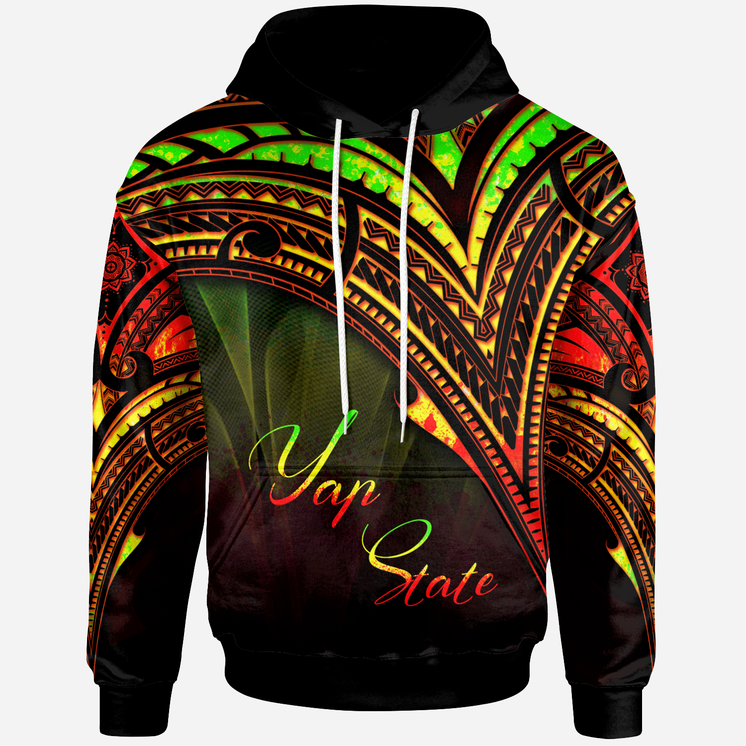 Yap State Hoodie Reggae Color Cross Style Unisex Black - Polynesian Pride