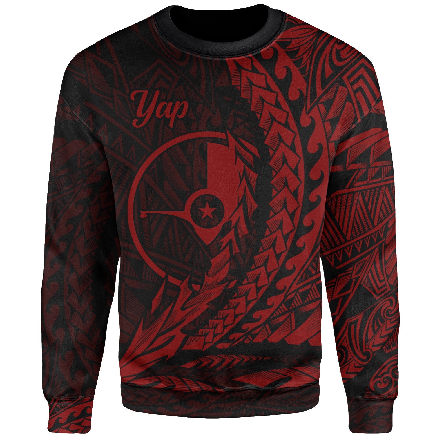 Yap Sweatshirt - Wings Style Red Color Unisex Red - Polynesian Pride