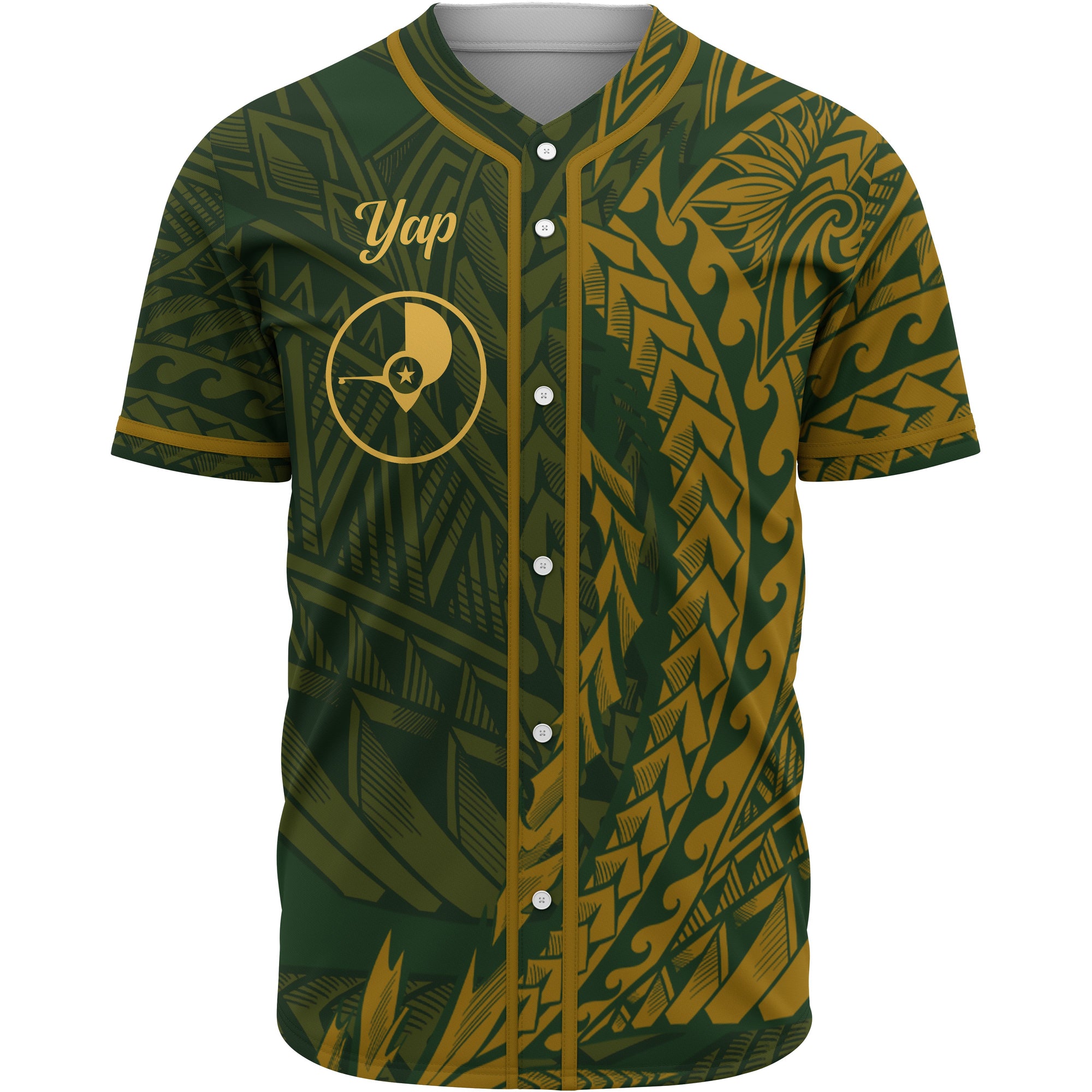 Yap Baseball Shirt - Green Wings Style Unisex Gold - Polynesian Pride