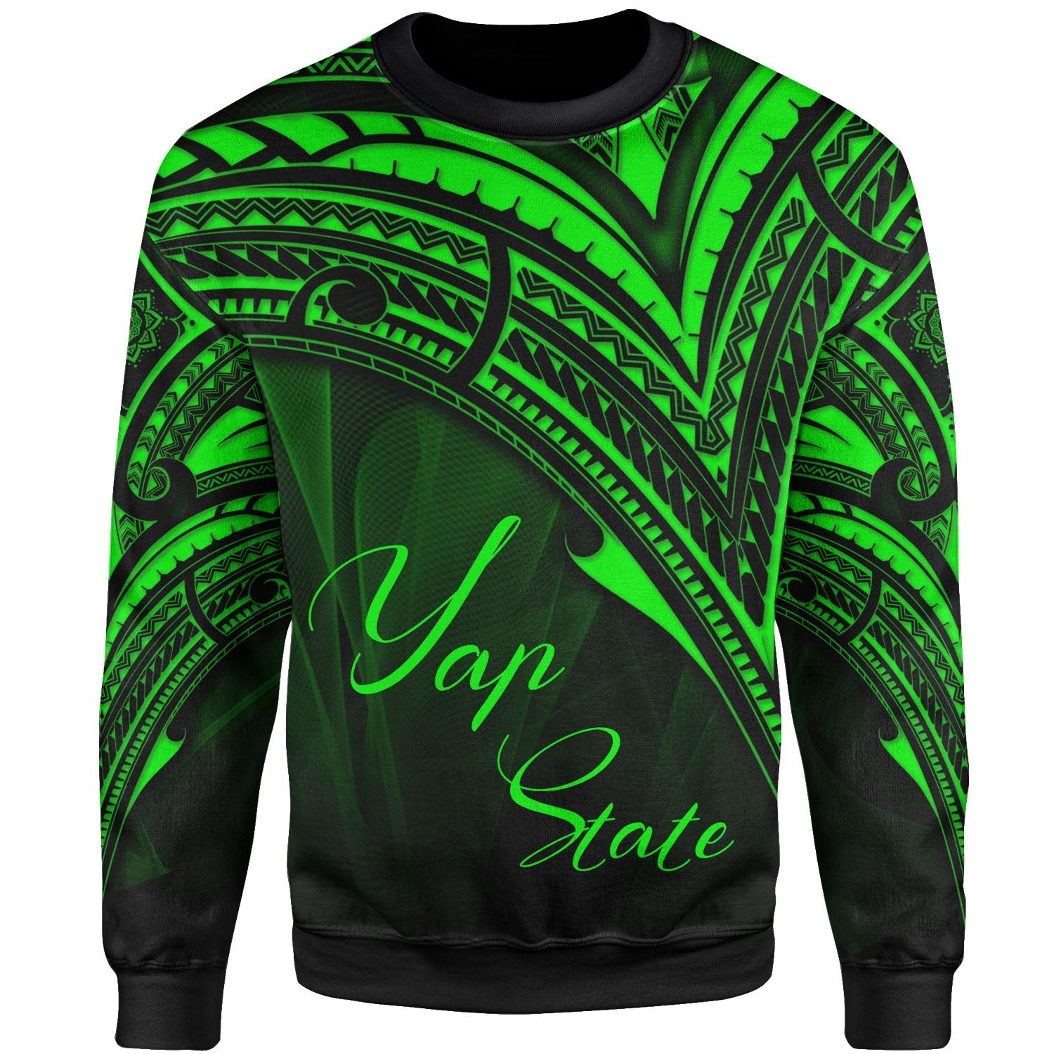 Yap State Sweatshirt - Cross Style Green Color Unisex Black - Polynesian Pride