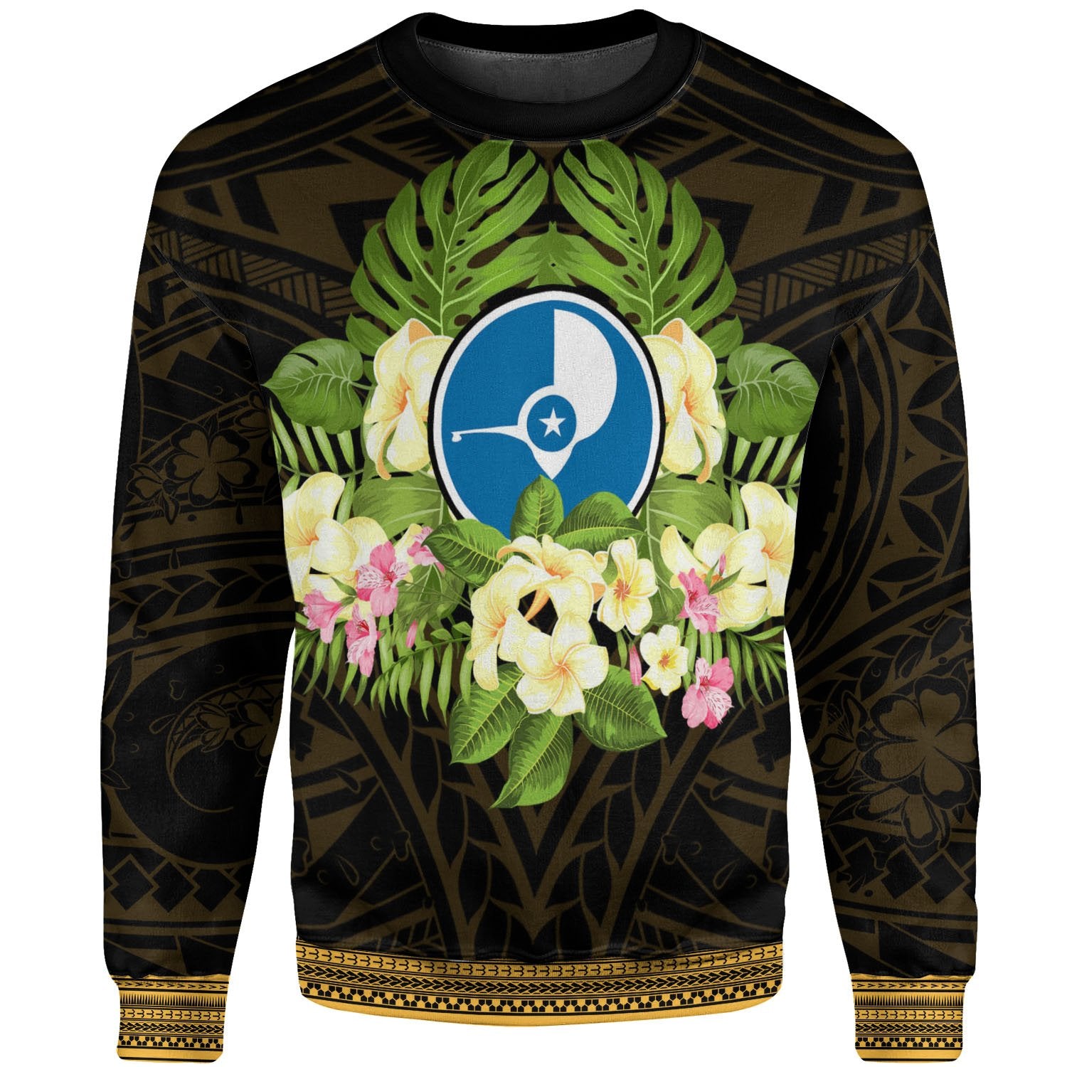 Yap State Sweatshirt - Polynesian Gold Patterns Collection Unisex Black - Polynesian Pride