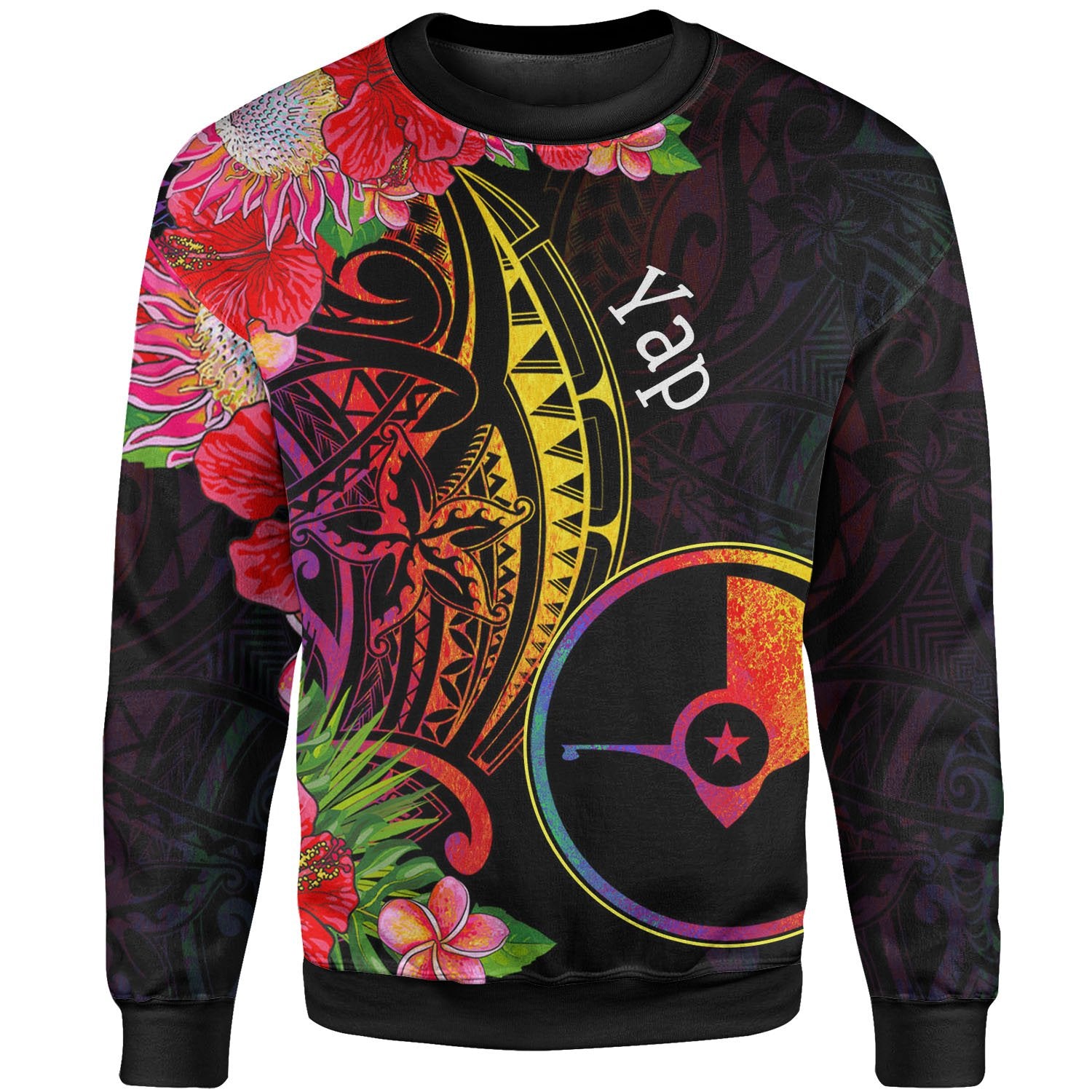 Yap State Sweatshirt - Tropical Hippie Style Unisex Black - Polynesian Pride