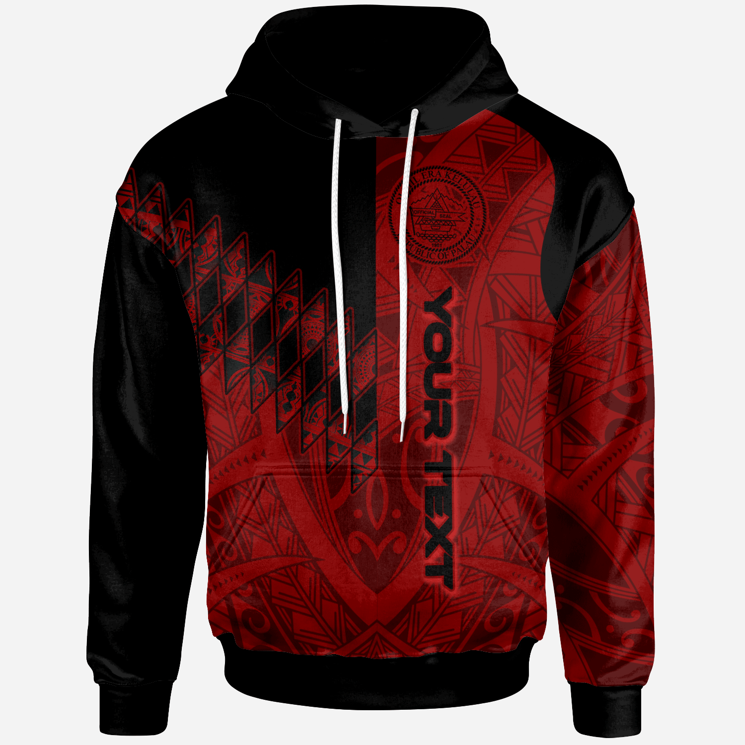 Palau Custom Hoodie Red Color Symmetry Style Unisex Black - Polynesian Pride