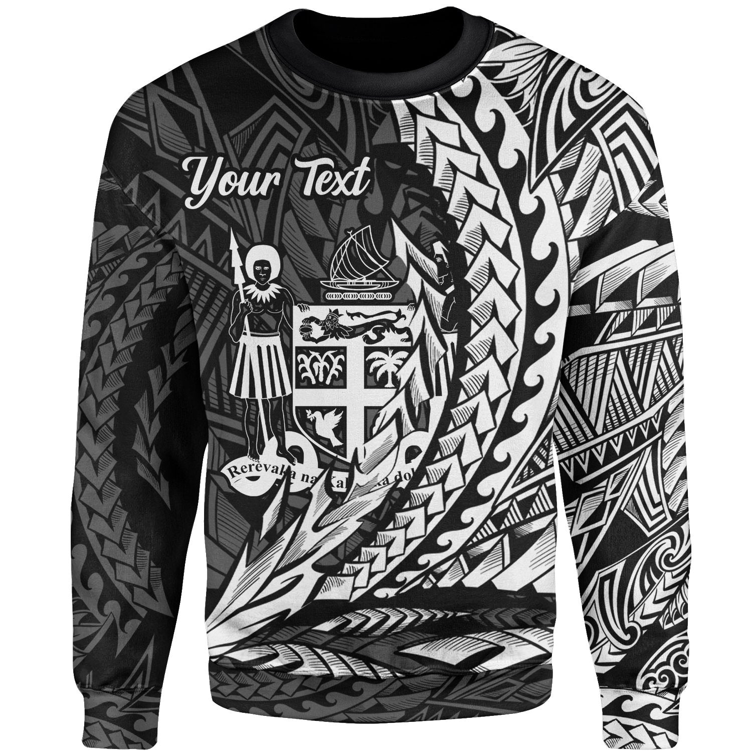 Fiji Custom Personalised Sweatshirt - Wings Style White Color Unisex Black - Polynesian Pride