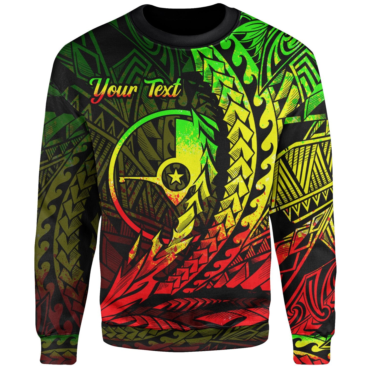 Yap Custom Personalised Sweatshirt - Wings Style Reggae Color Unisex Black - Polynesian Pride