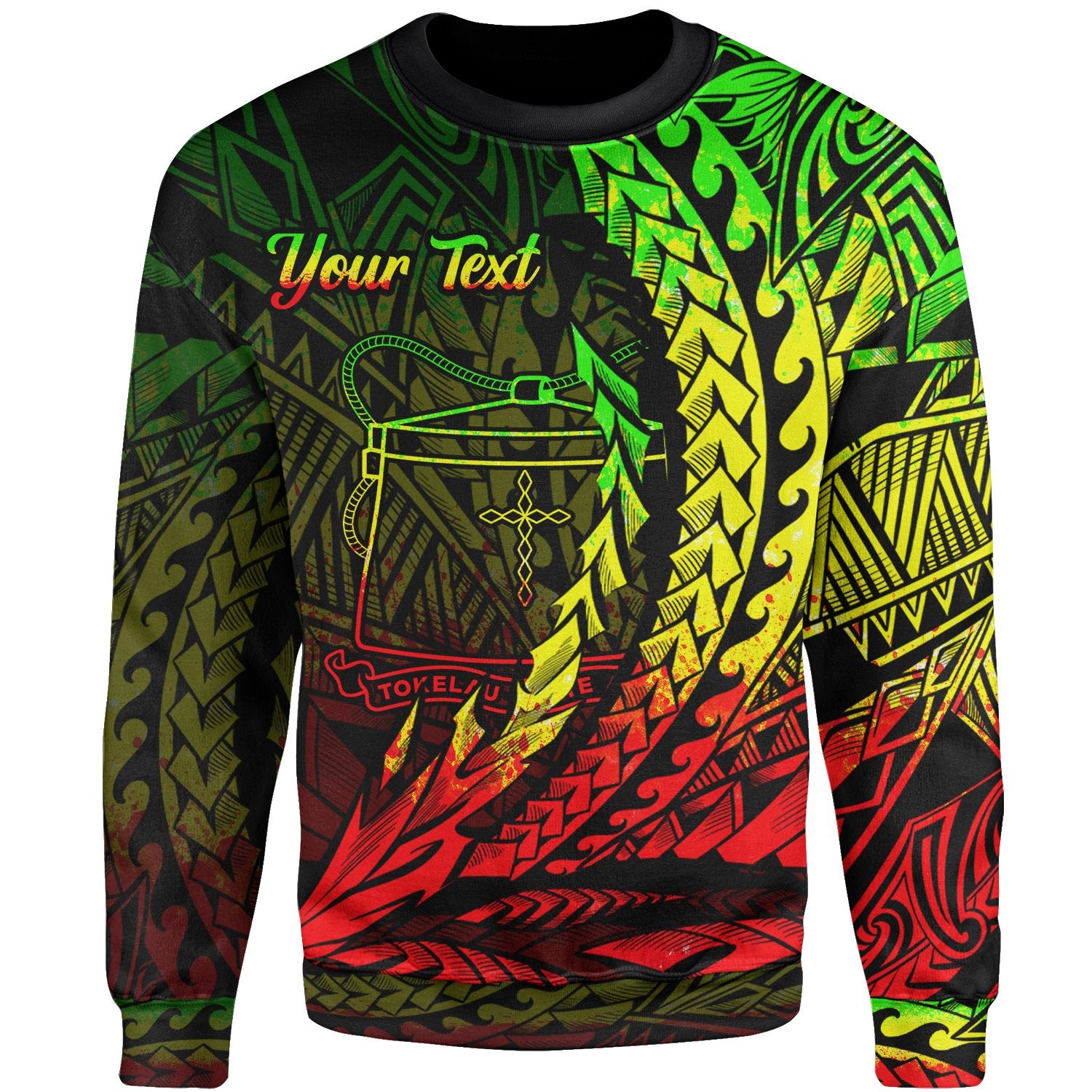 Tokelau Custom Personalised Sweatshirt - Wings Style Reggae Color Unisex Black - Polynesian Pride