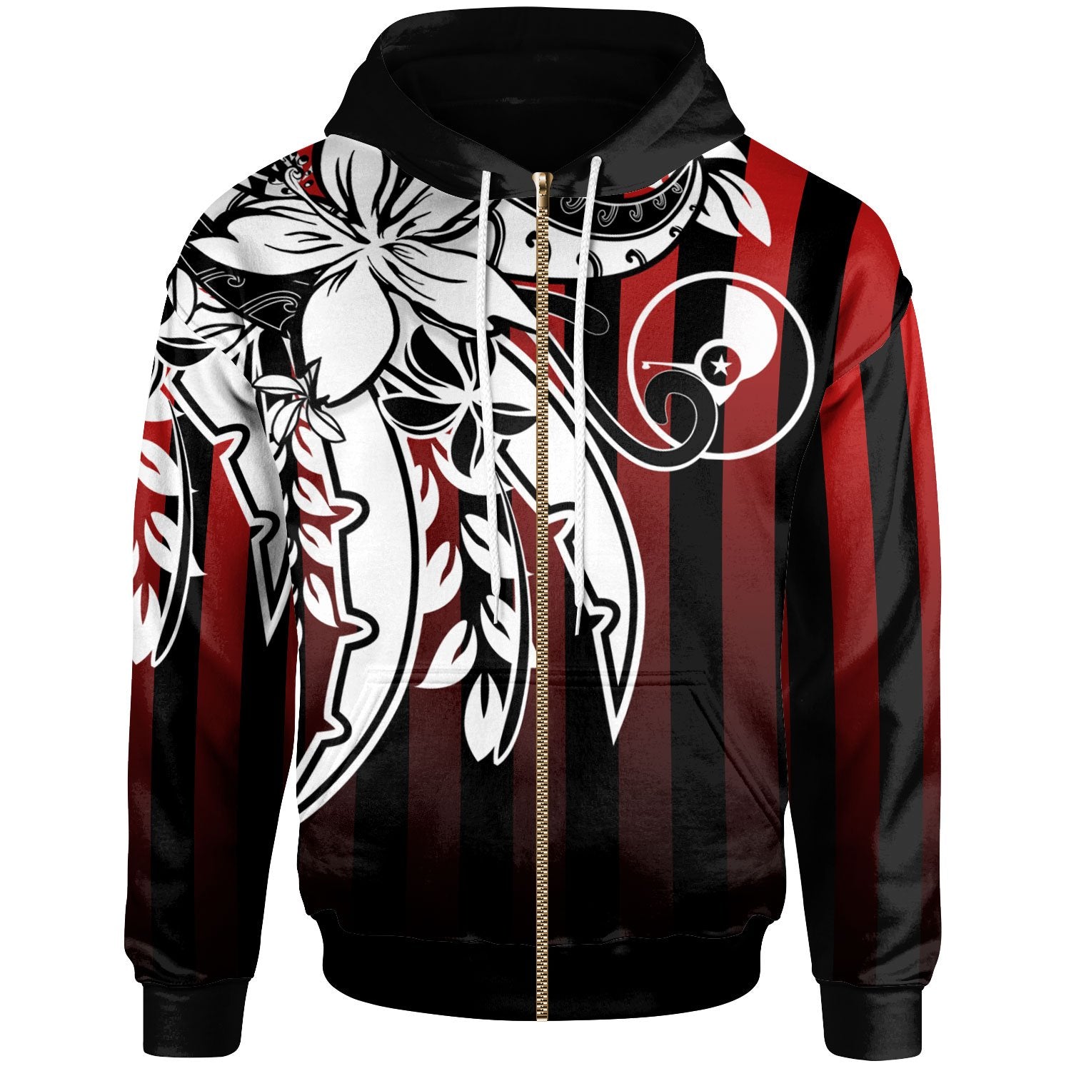 Yap Zip Hoodie Vertical Stripes Style Unisex Red - Polynesian Pride