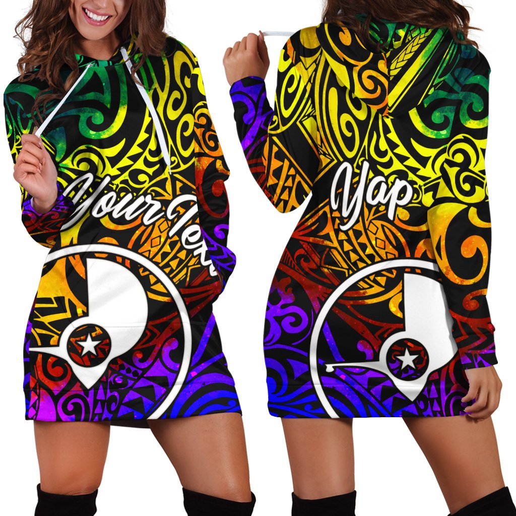 Yap Custom Personalised Hoodie Dress - Rainbow Polynesian Pattern Rainbow - Polynesian Pride