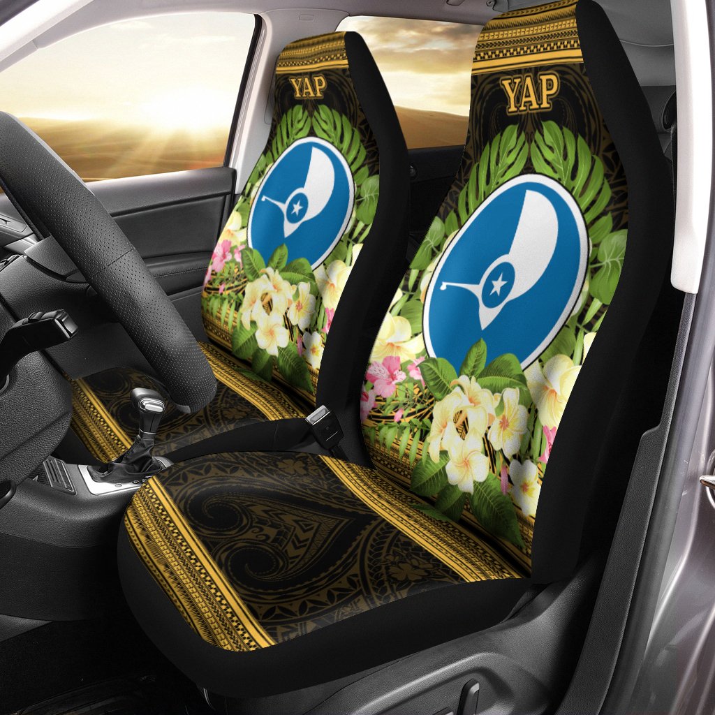 Yap Car Seat Cover - Polynesian Gold Patterns Collection Universal Fit Black - Polynesian Pride