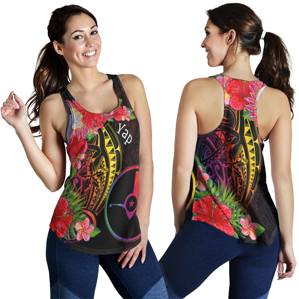 Yap State Women's Racerback Tank - Tropical Hippie Style Black - Polynesian Pride