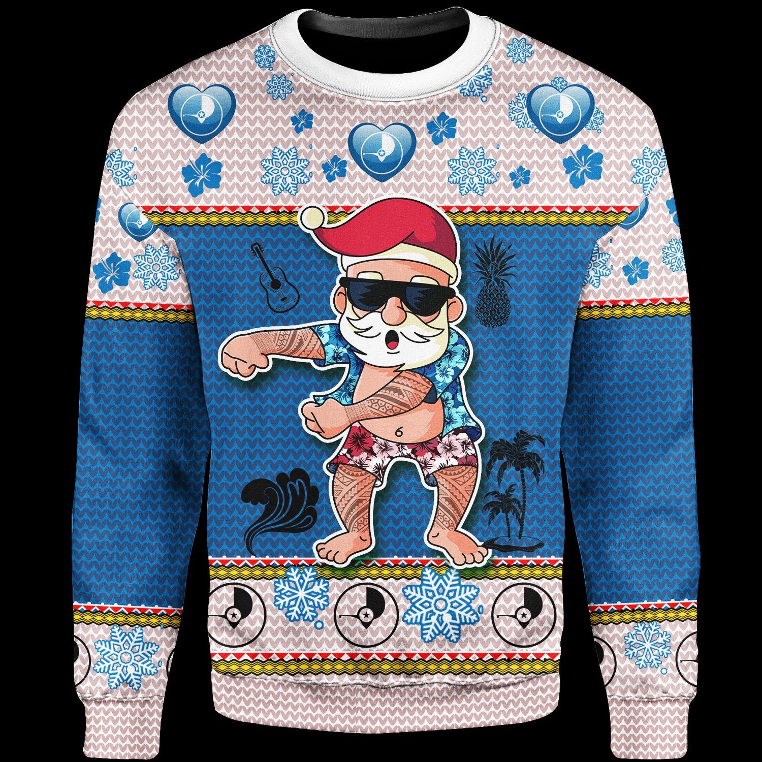 Yap Christmas Sweater - Santa Claus Polynesian Tattoo Unisex Blue - Polynesian Pride