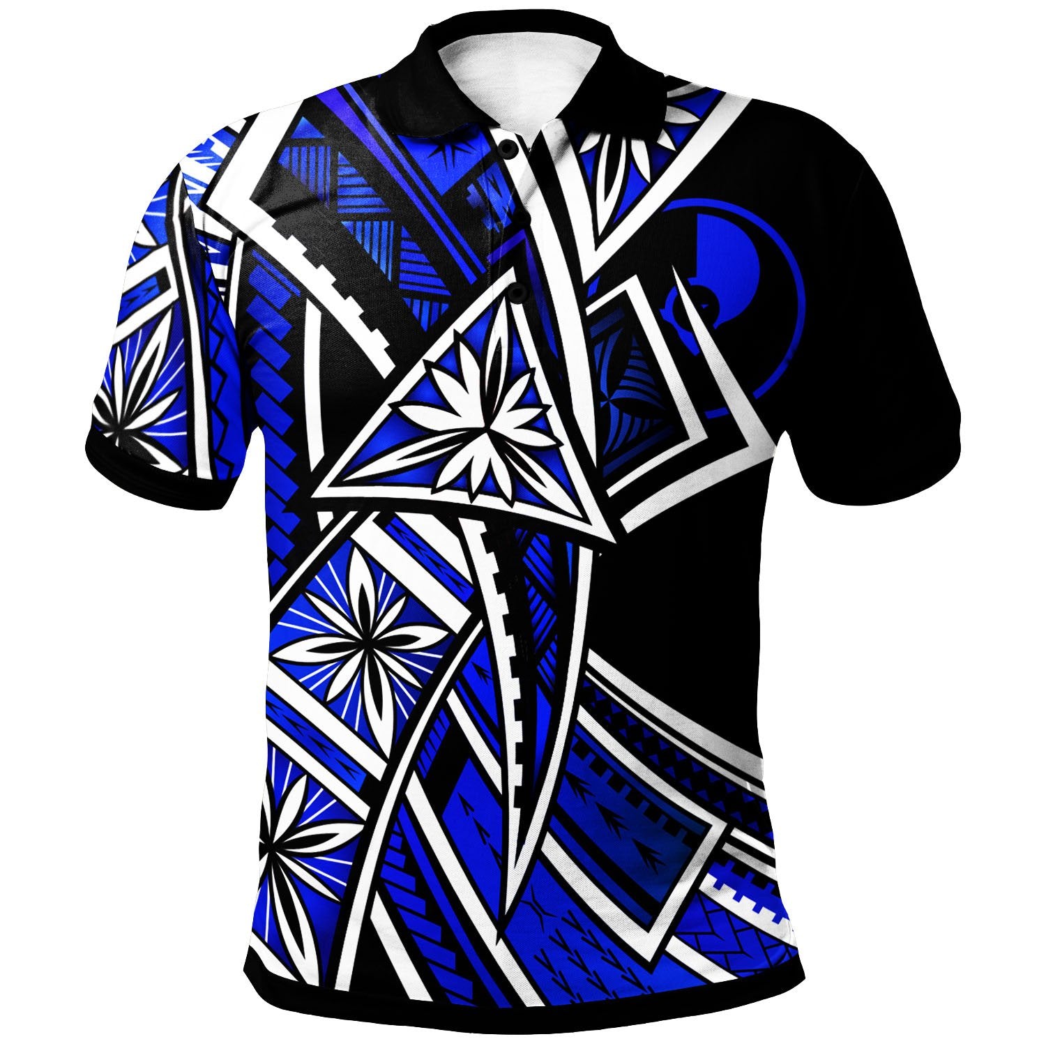 Yap Polo Shirt Tribal Flower Special Pattern Blue Color Unisex Blue - Polynesian Pride