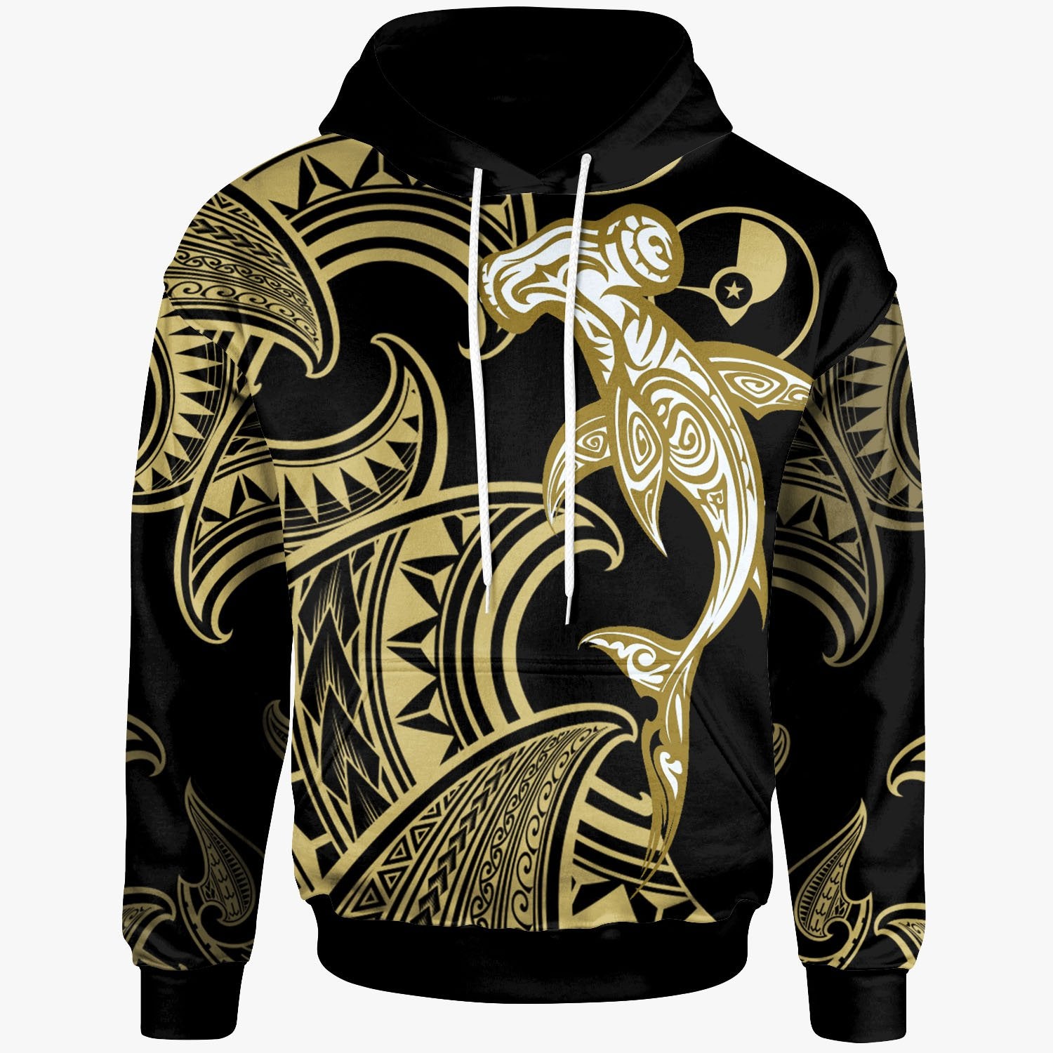 Yap Hoodie Hammerhead Shark Tribal Pattern Unisex Gold - Polynesian Pride