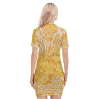 Polynesian Polo Dress Tapa Plumeria Style - Yellow LT7 - Polynesian Pride