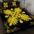 Hawaiian Quilt Maui Plant And Hibiscus Pattern Quilt Bed Set - Yellow Black - AH - Polynesian Pride