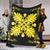 Hawaiian Quilt Maui Plant And Hibiscus Premium Blanket - Yellow Black - AH - Polynesian Pride