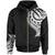 Wallis and Futuna Zip Hoodie Wallis and Futuna Tatau White Patterns With Coat of Arms Unisex Black - Polynesian Pride