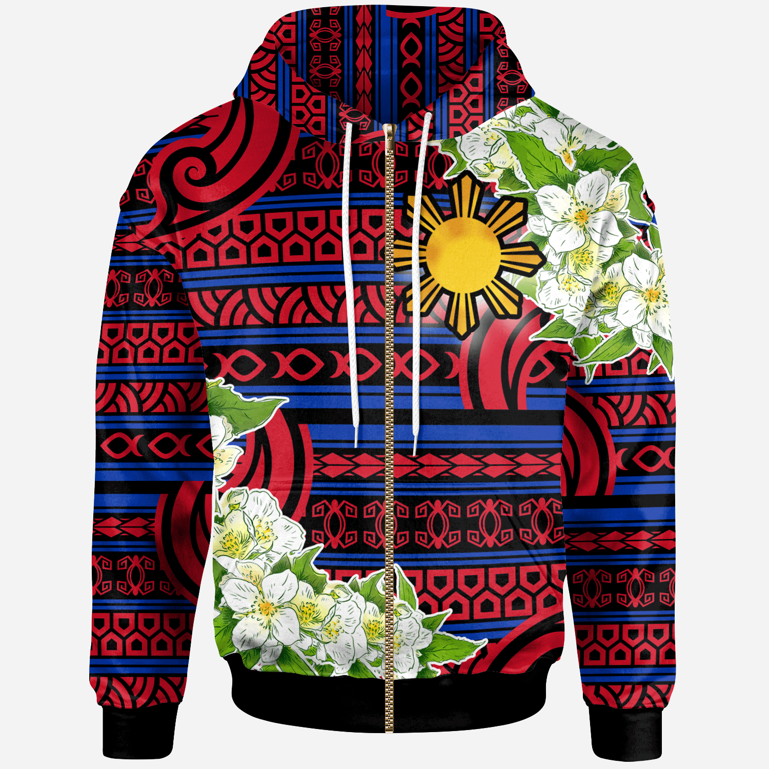 Philippines Zip up Hoodie Jasmine Flower Style Unisex Red - Blue - Polynesian Pride