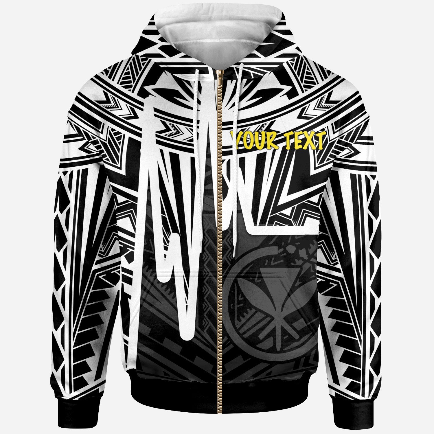 Hawaii Custom Zip up Hoodie Kanaka Maoli With Polynesian Pattern In Heartbeat Style (Black,White) Unisex White - Polynesian Pride