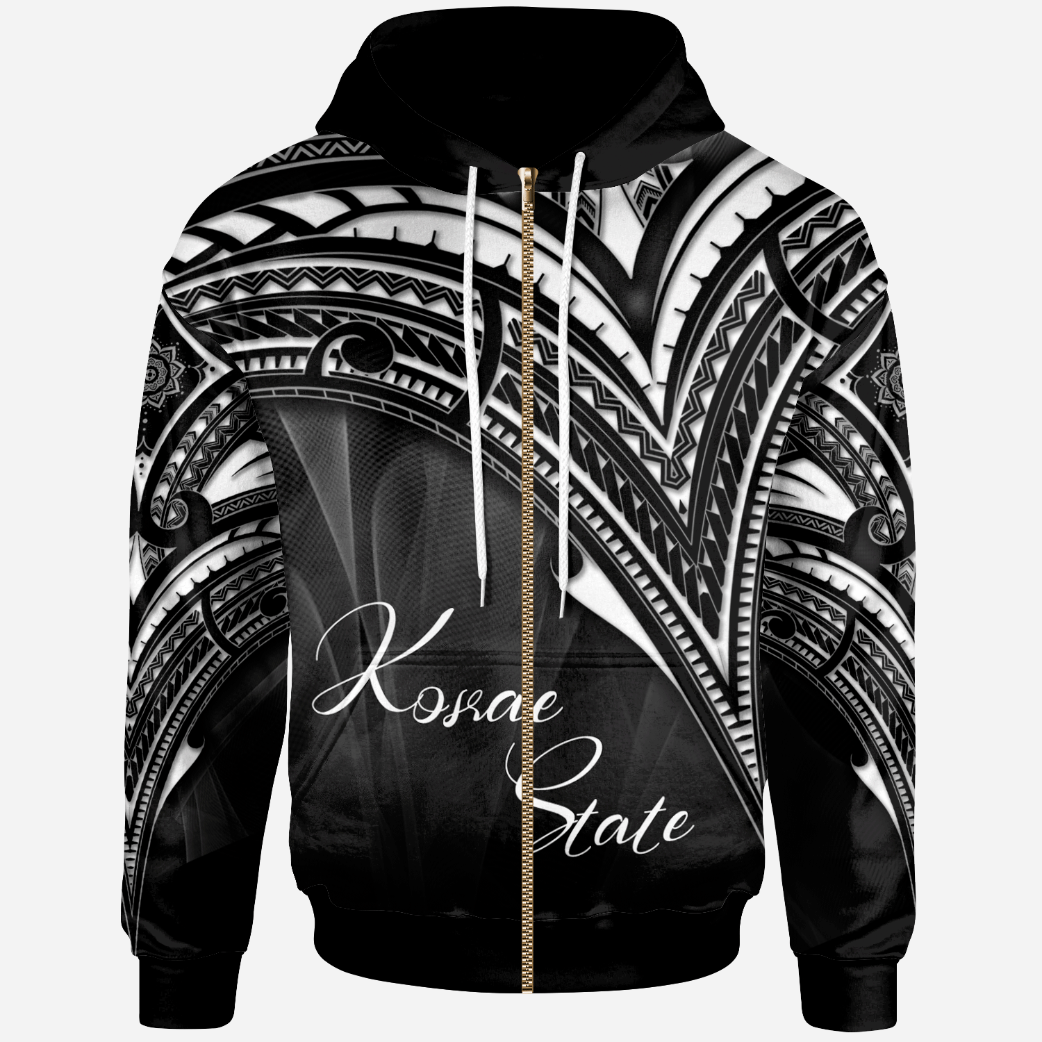 Kosrae State Zip Hoodie Cross Style Unisex Black - Polynesian Pride