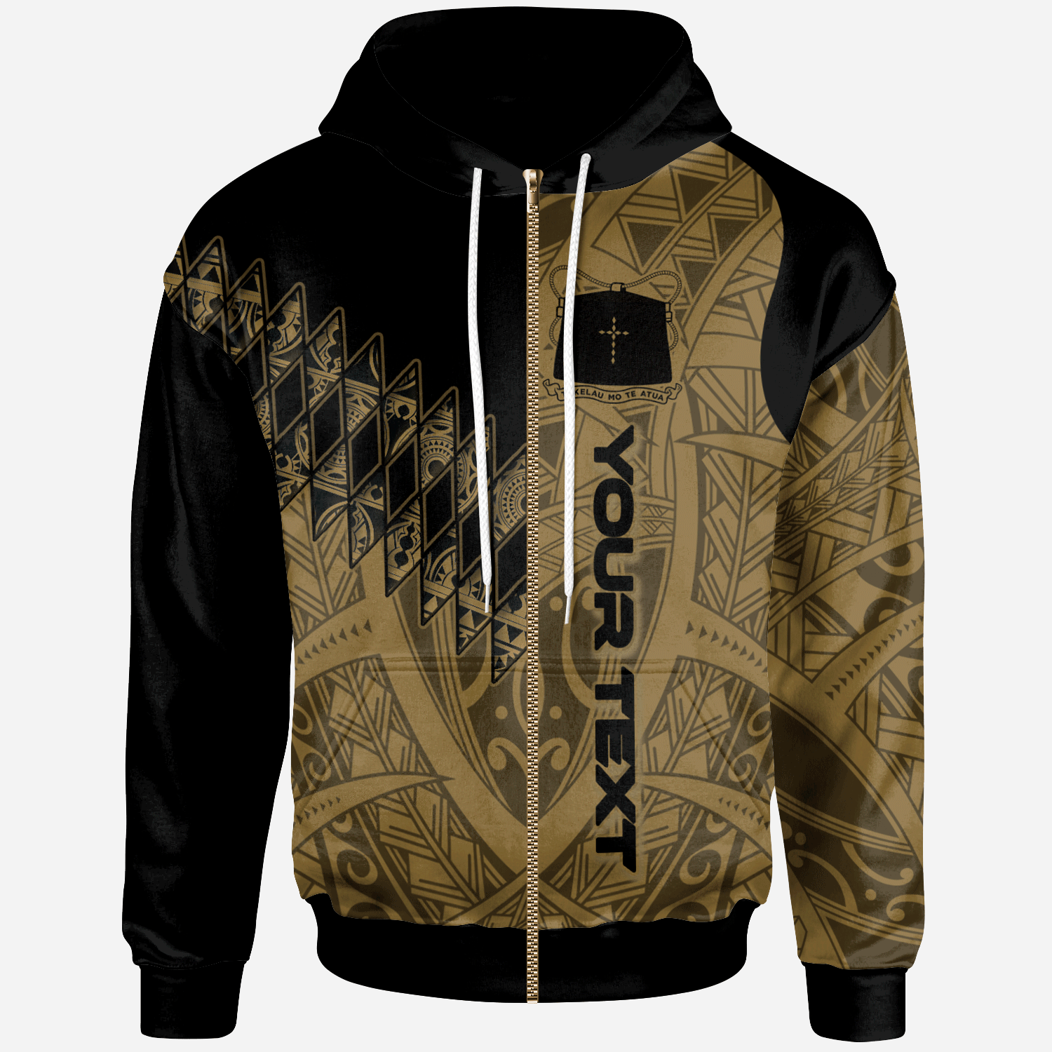 Tokelau Custom Zip Hoodie Gold Color Symmetry Style Unisex Black - Polynesian Pride