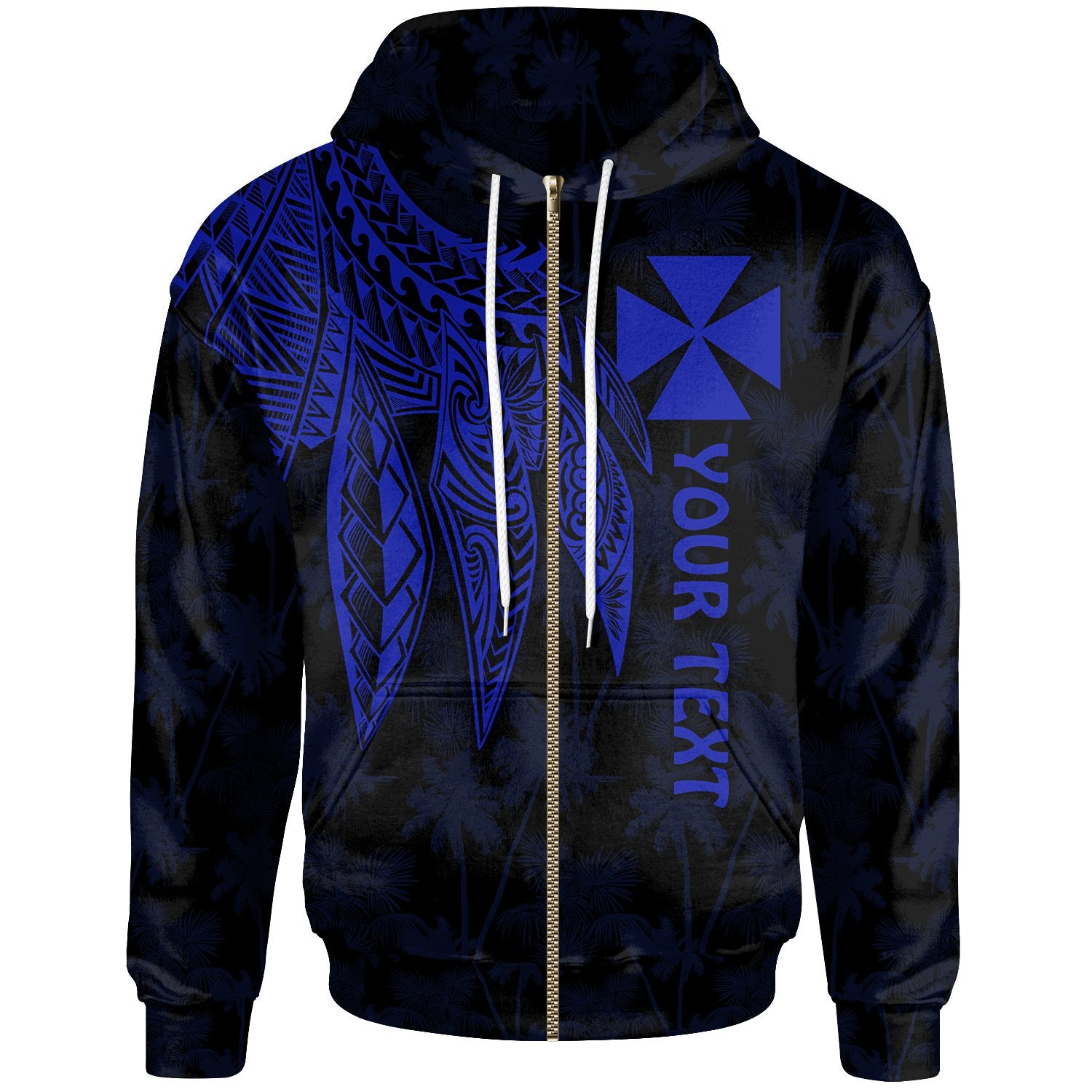 Wallis and Futuna Custom Zip up Hoodie Polynesian Wings Blue Unisex Blue - Polynesian Pride