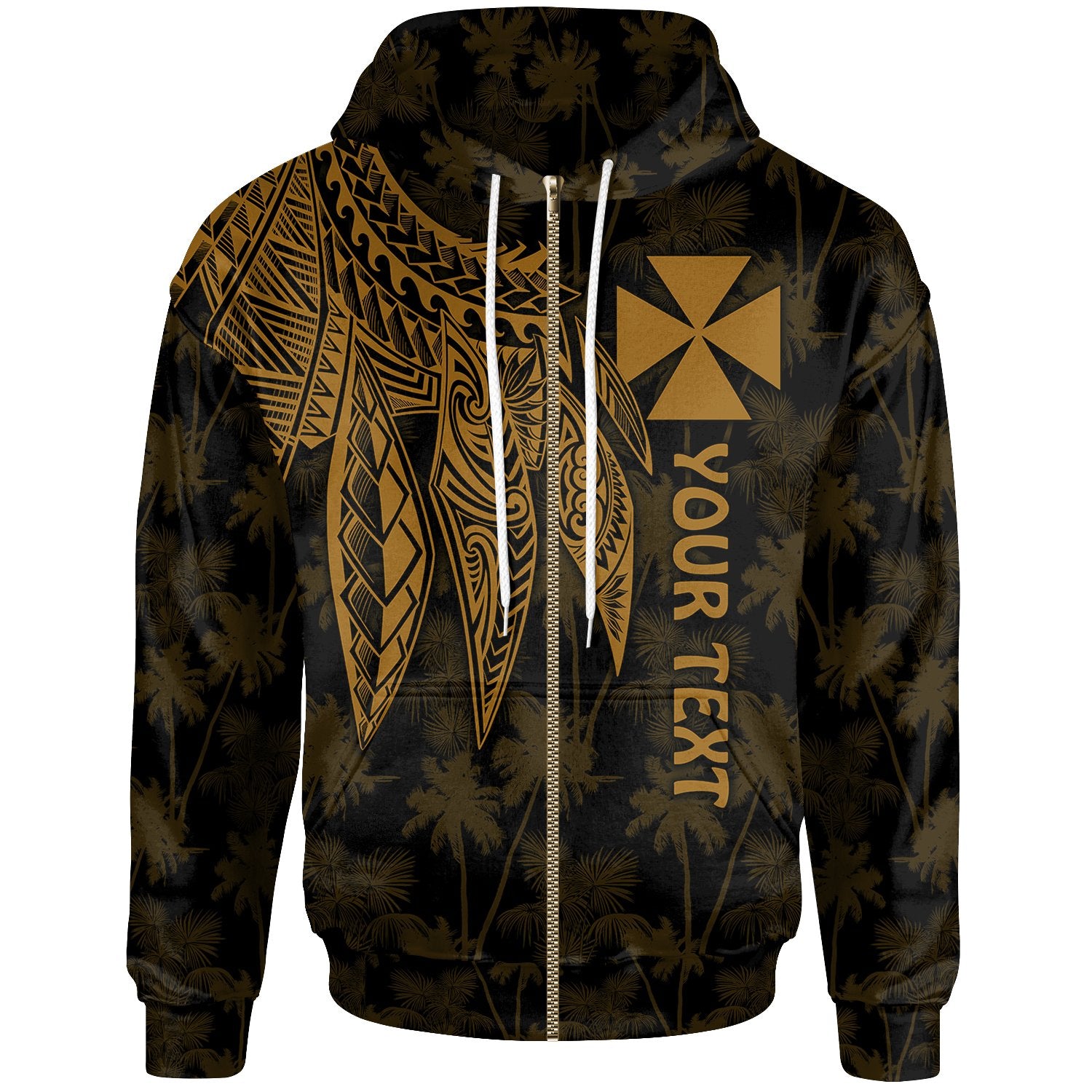 Wallis and Futuna Custom Zip up Hoodie Polynesian Wings Golden Unisex Golden - Polynesian Pride