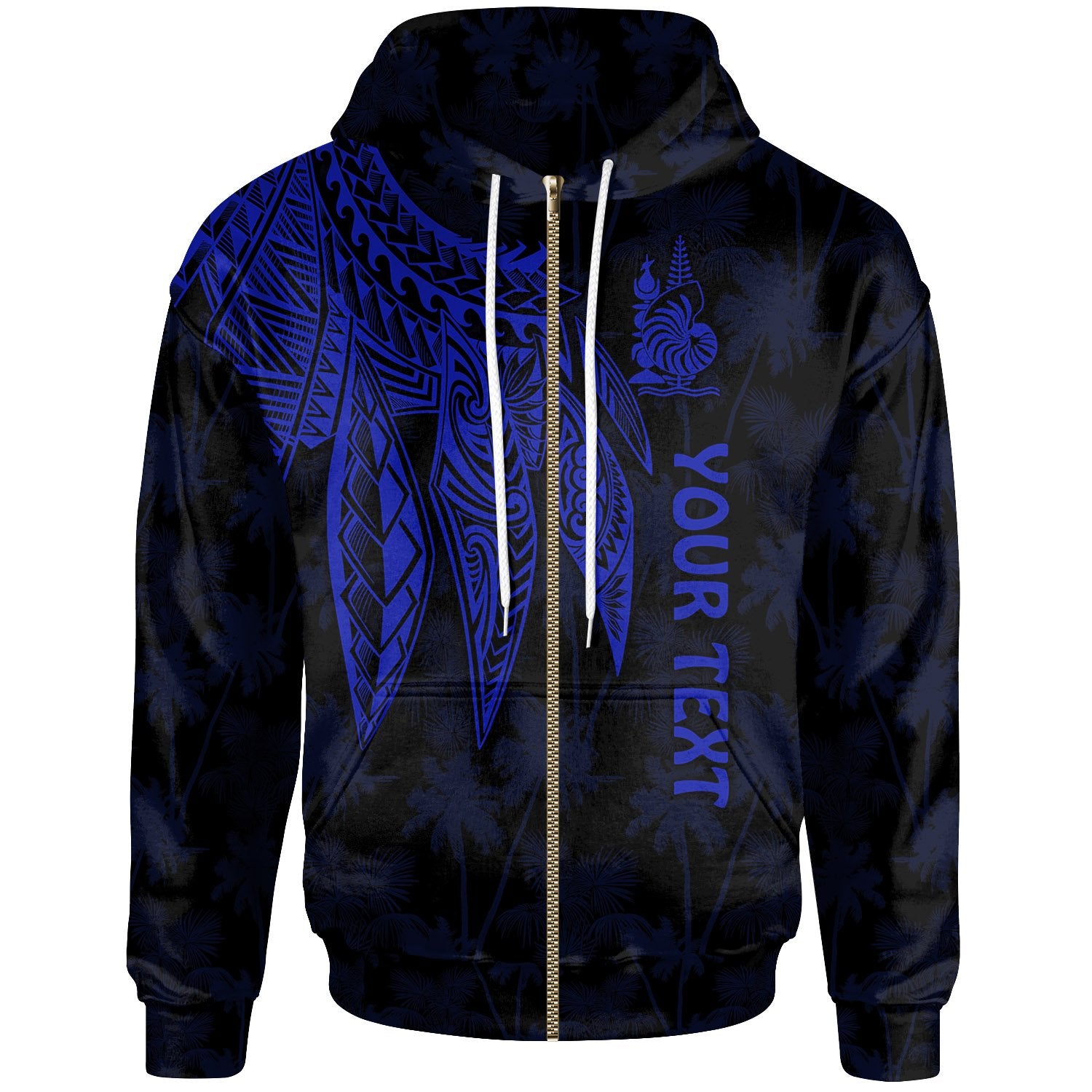 Wallis and Futuna Custom Zip up Hoodie Polynesian Wings Blue Unisex Blue - Polynesian Pride