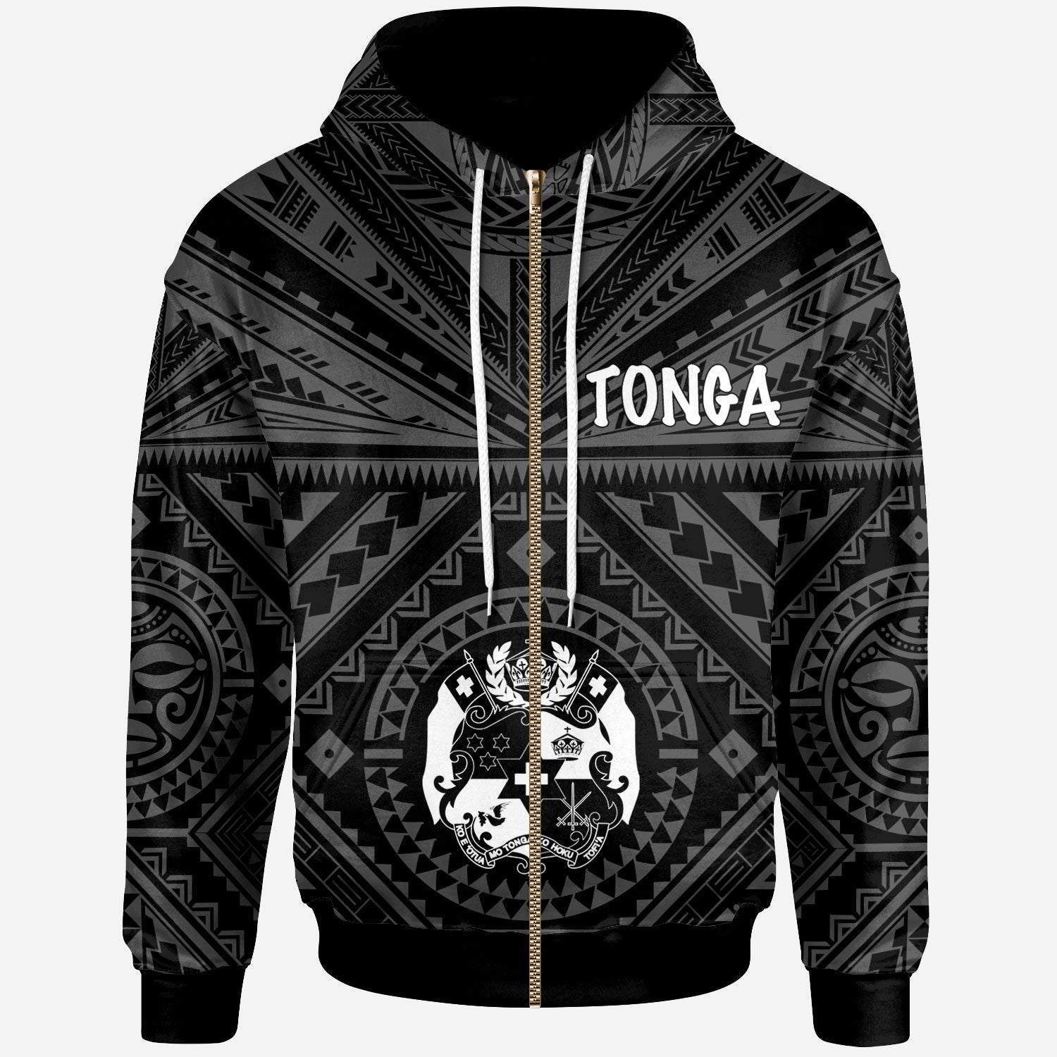 Tonga Zip up Hoodie Tonga Seal With Polynesian Tattoo Style (Black) Unisex Black - Polynesian Pride