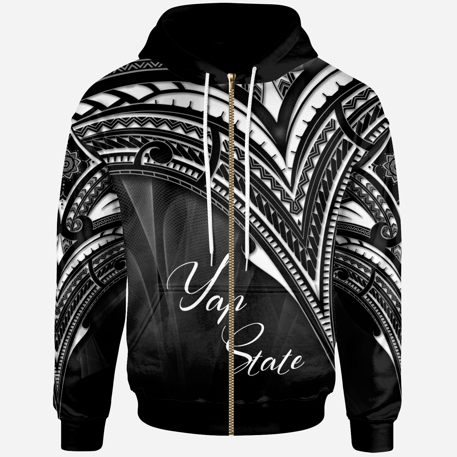 Yap State Zip Hoodie Cross Style Unisex Black - Polynesian Pride