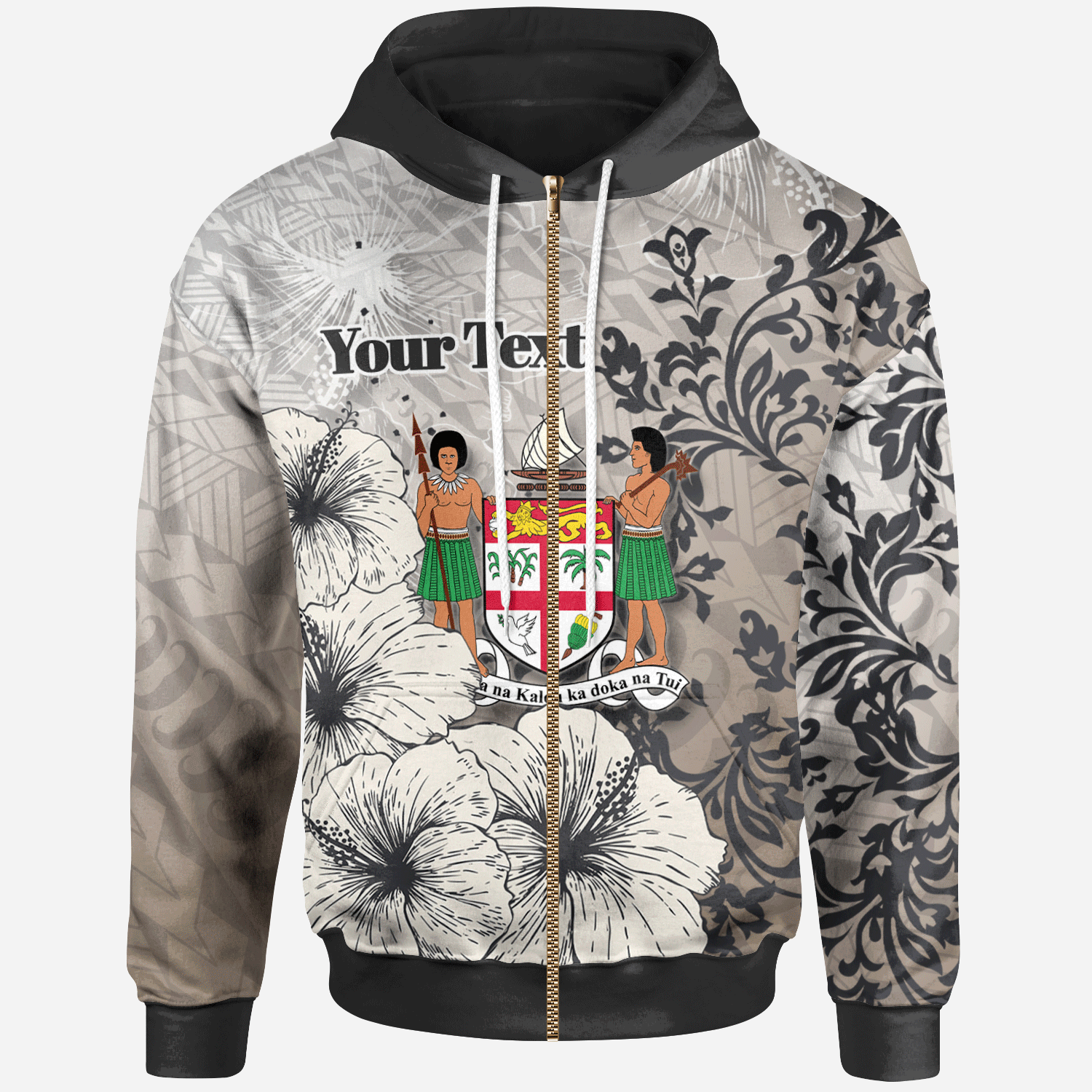 Fiji Zip Hoodie Custom Vintage Luxury Floral Style Unisex Nude - Polynesian Pride