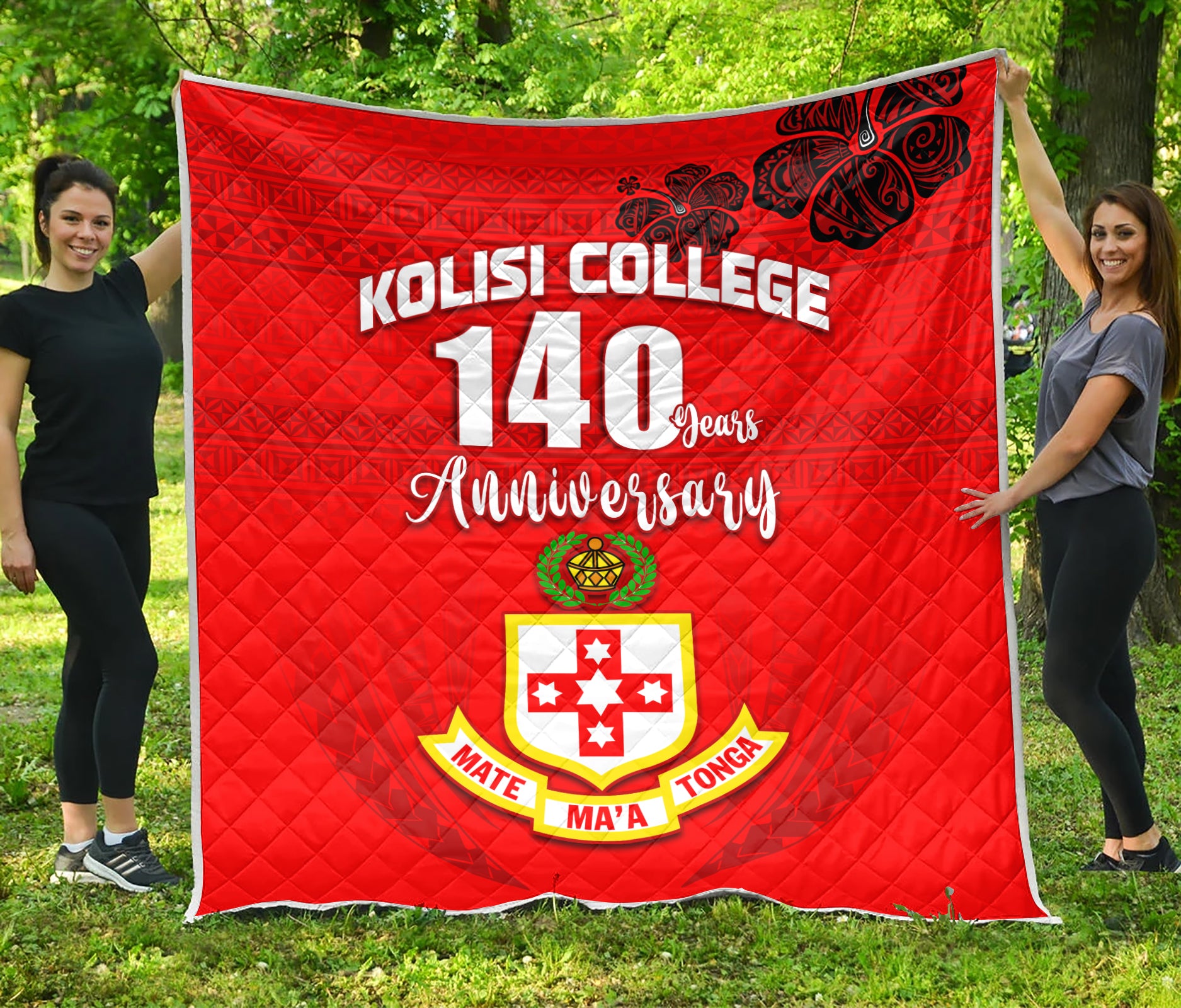 Kolisi Tonga College Atele Premium Quilt 140 Years Anniversary Tongan Ngatu Ver.01 LT13 Red - Polynesian Pride