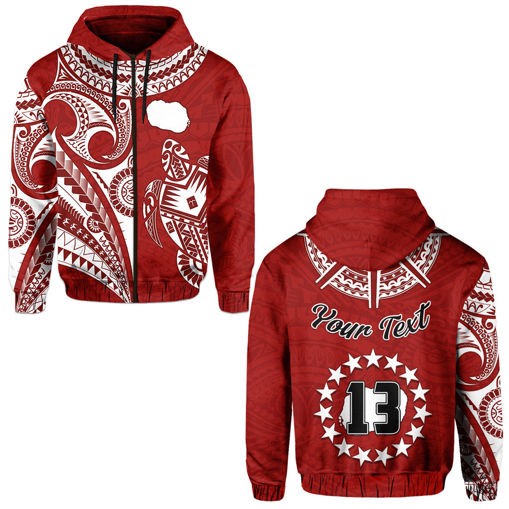 (Custom Text and Number) Rarotonga Cook Islands Hoodie Turtle and Map Style Red LT13 - Polynesian Pride